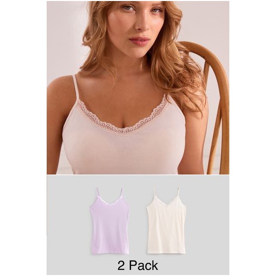Lilac/Cream Lace Trim Vests 2 Pack