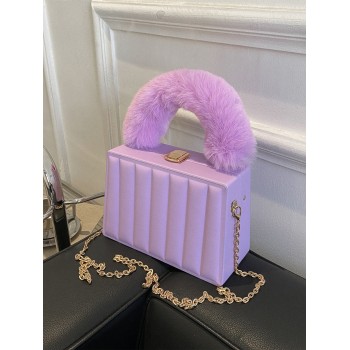 Borsa portatile in peluche a righe verticali in pelle PU goffrata con strisce semplici e funzione modellante per le donne