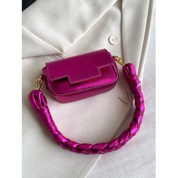 Mini borsa quadrata con patta con dettaglio intrecciato rosa fluo, rosa perfetta per feste di ritorno a scuola, uscite,