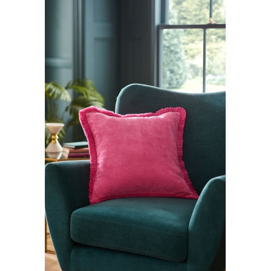Fuchsia Pink Soft Velour Fringe Cushion