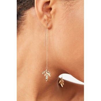 Gold Tone Petal Cluster Chain Drop Earrings