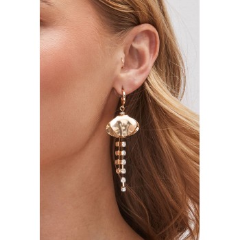 Gold Tone Flower Sparkle Drop Earrings