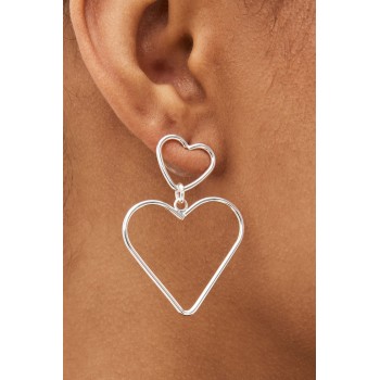 Silver Tone Heart Drop Earrings