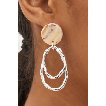 Silver Tone Recycled Metal Resin Top Organic Drop Earring