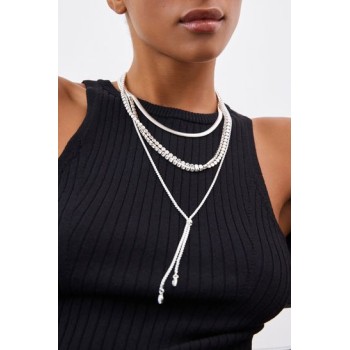 Silver Tone 4 Row Layered Sparkle Snake Chain Necklace