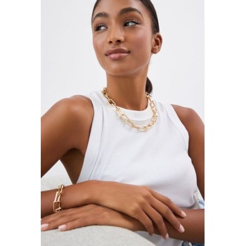 Gold Tone Rectangular Link Chunky Chain Necklace