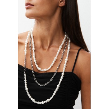 White Pearl And Chain Long Wrap Around Necklace