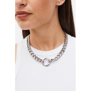 Silver Tone Chunky Chain Circle Necklace