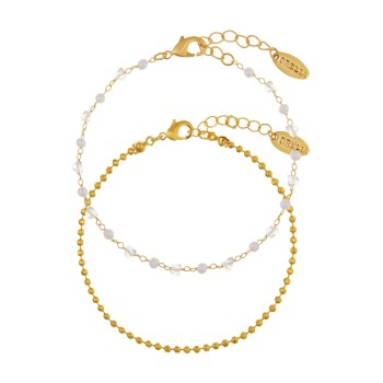Orelia London Gold Tone Crystal & Pearl Chain 2-Row Bracelet