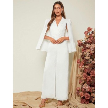 Elegant Long Blazer Jumpsuit | White Jumpsuit | Lace Jumpsuit | Ceremony Suit | Wedding Dress | Rompers | Wide Leg Pants Bridal